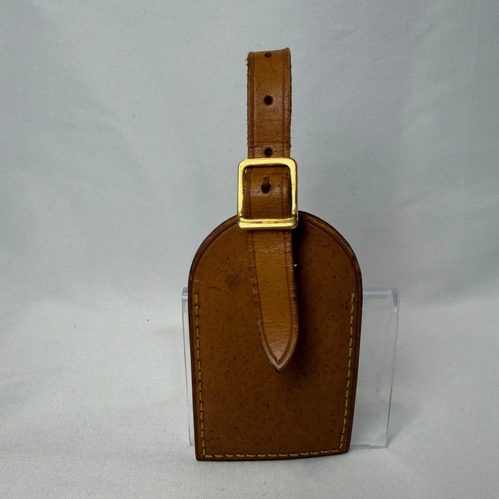 Louis Vuitton Luggage Tag Unisex OS Brown Vachetta Leather Name Tag Gold Buckle